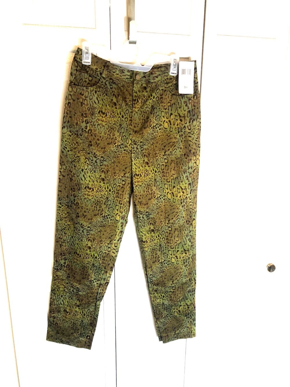 NWT Dana Buchman DOWN TIME PALM MULTI Leopard Print Pants Size 10 Green Brown